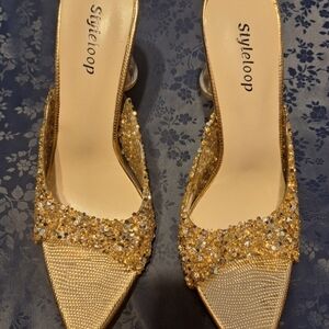 Women's Gold Embellished Heels